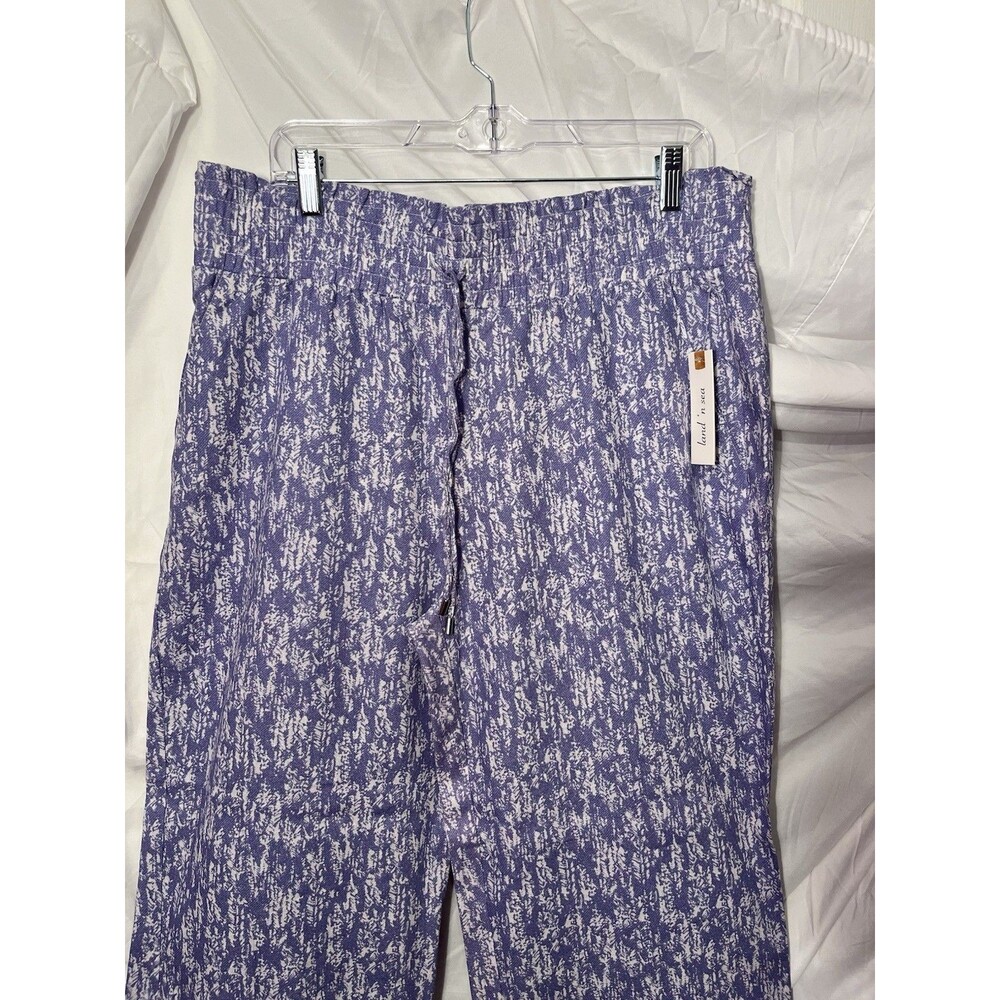 Land N Sea Washable Linen Pants Size L Wide Leg Lavender And White